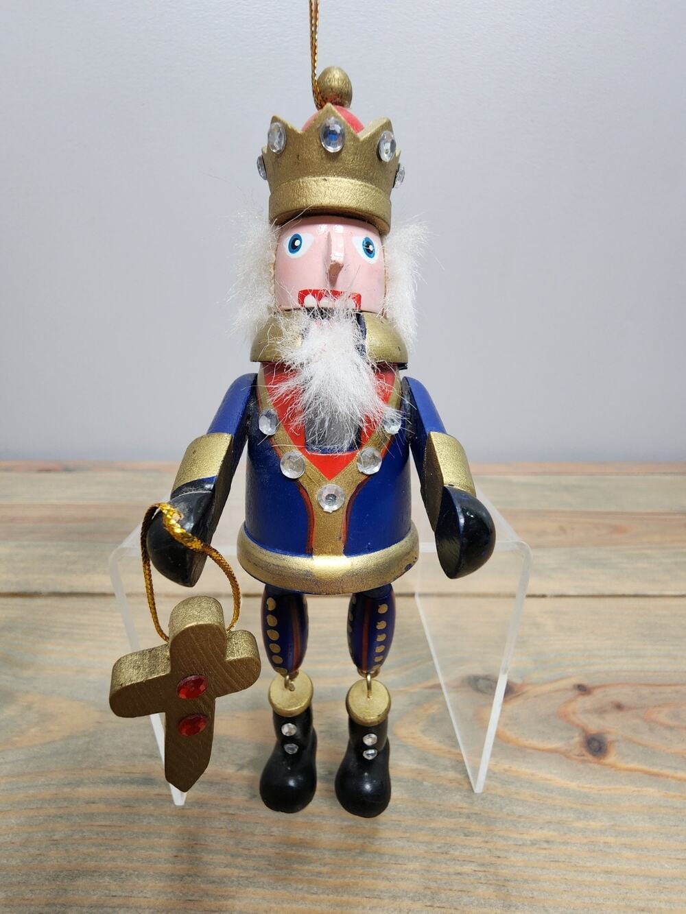 Red Blue King 7" Nutcracker Figurine Ornament w Dangle Legs